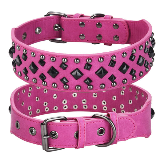 Size S Pink 1 pack Stylish PU Leather Dog Collar with Spikes - Adjustable, Durable & Comfortable for Medium to Large Breeds