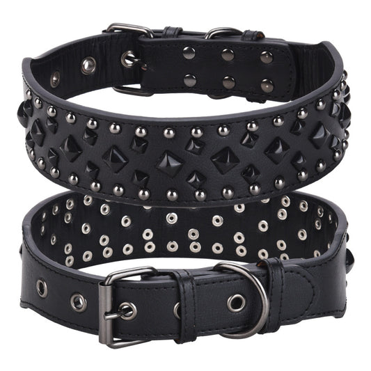 Size L Black 1 pack Stylish PU Leather Dog Collar with Spikes - Adjustable, Durable & Comfortable for Medium to Large Breeds