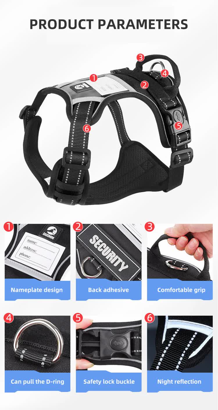 Size S Blue Reflective No-Pull Dog Harness - Adjustable & Durable for Large Breeds, Anti-Escape Design