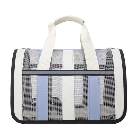 Size M Blue And White Foldable Pet Carrier Bag - Lightweight, Breathable, and Spacious for All Seasons
