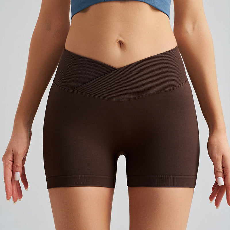 Dark Brown Yoga Shorts - Seamless, High Waist, Tummy Control Size L
