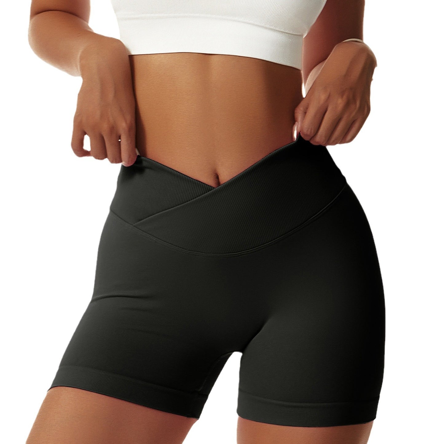 Black Yoga Shorts - Seamless, High Waist, Tummy Control Size M