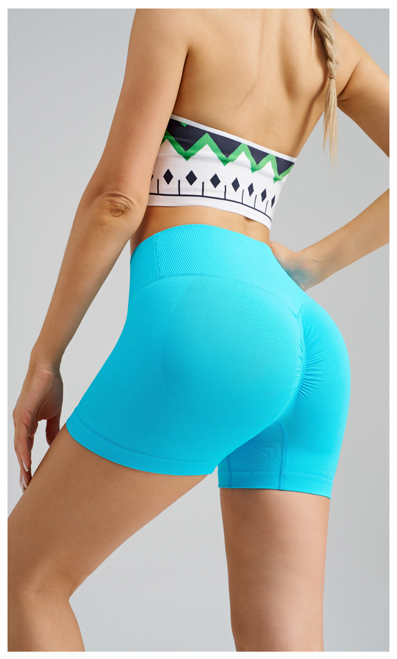 Colorful Blue Yoga Shorts - Seamless, High Waist, Tummy Control Size XL