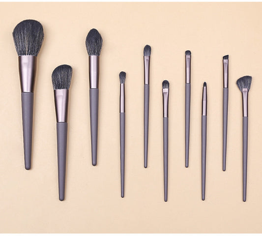 Modern Gray (Brush + Bucket) 10 Piece Face Eye Makeup Brush Set - Premium Makeup Blending Brushes