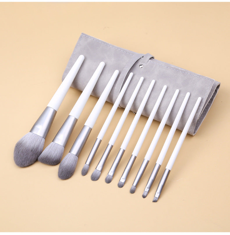 Silver Gray (Brush + Bag) 10 Piece Face Eye Makeup Brush Set - Premium Makeup Blending Brushes