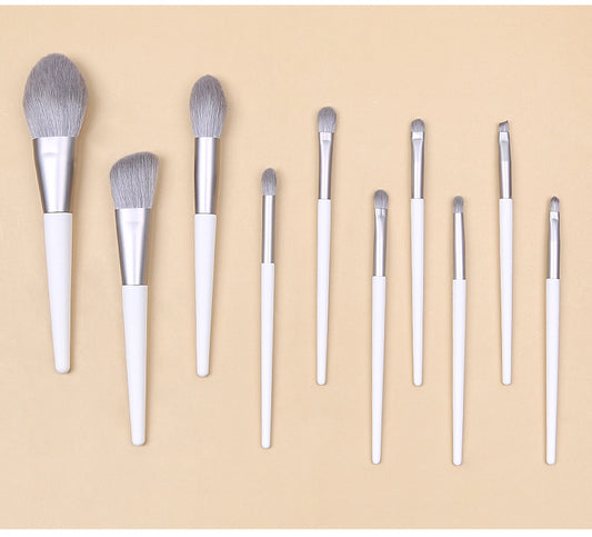 Silver Gray (Brush + Bucket) 10 Piece Face Eye Makeup Brush Set - Premium Makeup Blending Brushes