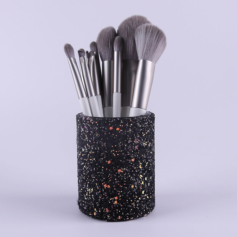 Silver Gray (Brush + Bucket) 10 Piece Face Eye Makeup Brush Set - Premium Makeup Blending Brushes