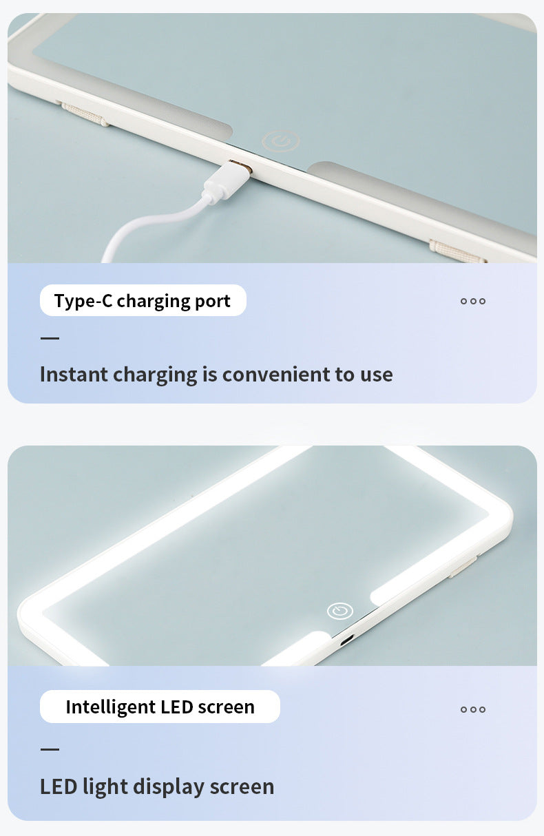 White Single button Car Sun Visor Makeup Mirror with LED Light - Tri-Color, Touch Control