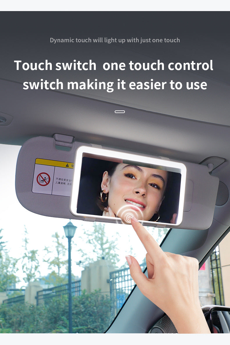White double button Car Sun Visor Makeup Mirror with LED Light - Tri-Color, Touch Control