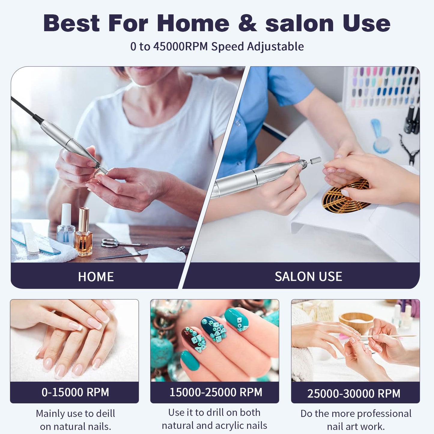 Pink Professional 45000RPM Rechargeable Nail Drill - Portable Electric Nail File for Manicure & Pedicure