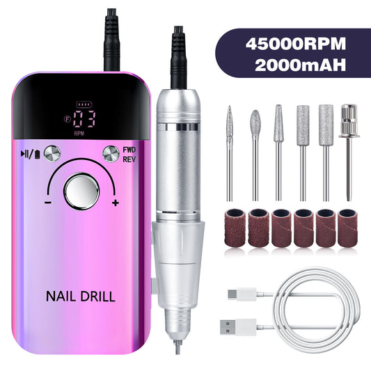 Purple High Speed Portable Nail Drill Set - Electric Nail File Set with 6 Nail Drill Bits