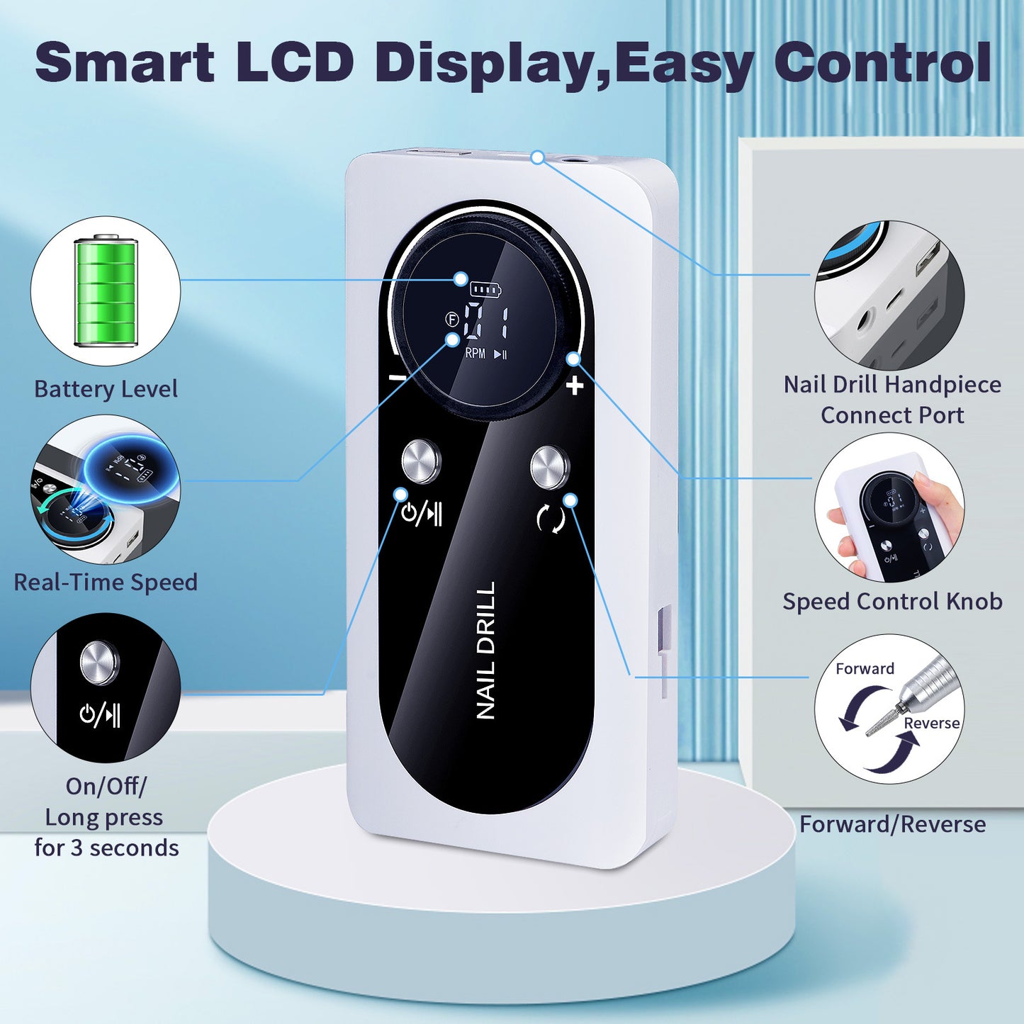 Purple High Speed Portable Nail Drill Set - Electric Nail File Set with 6 Nail Drill Bits