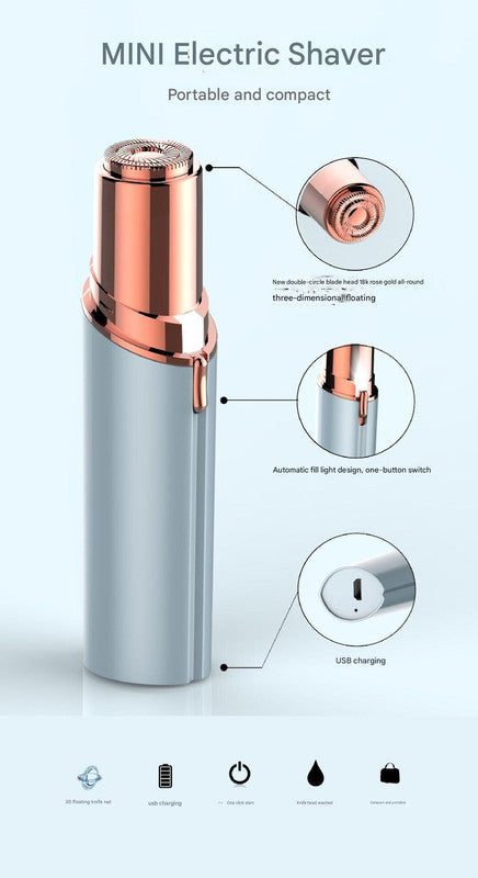 White Mini Lipstick Electric Shaver - USB Rechargeable Facial Hair Remover