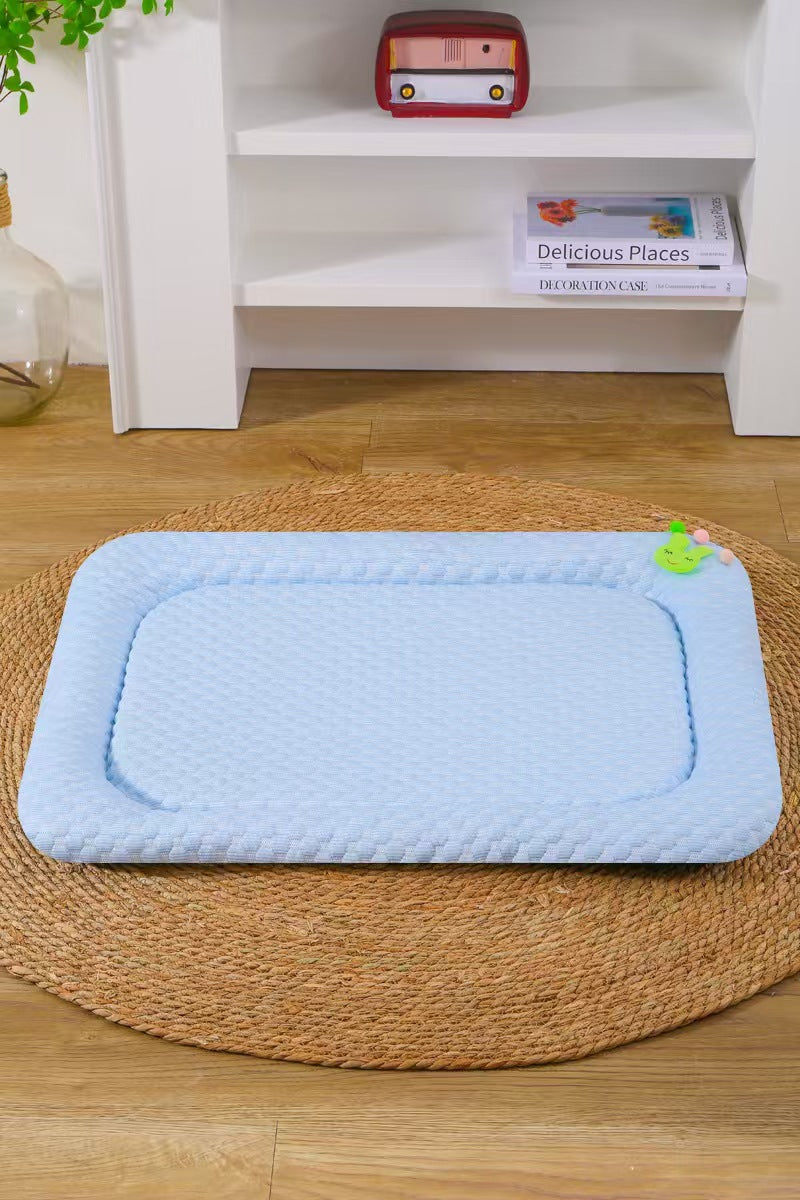 Blue Breathable Cooling Pet Mat - Ice Bean Summer Bed for Small Dogs (M : 42x58cm)