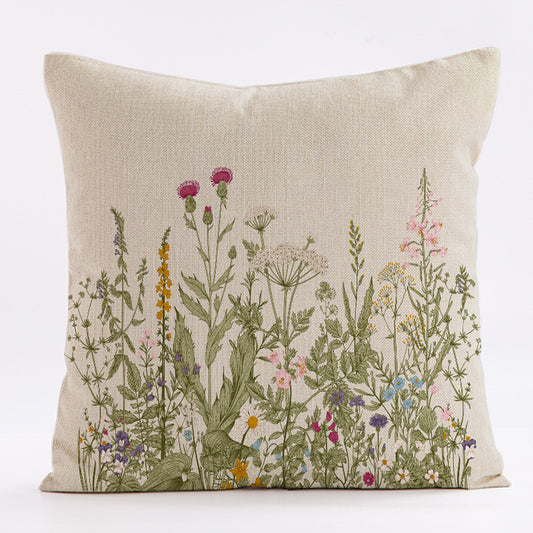 Style 3 Wildflower Linen Pillow Cover - Botanical Print Cushion Case (Three piece set: 45x45cm)