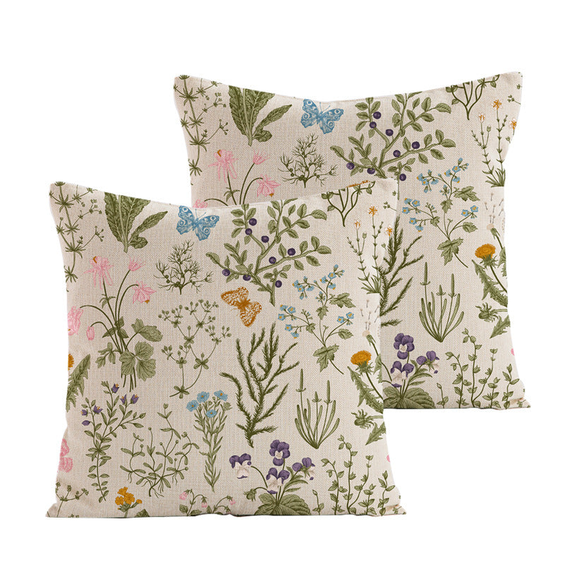 Style 4 Wildflower Linen Pillow Cover - Botanical Print Cushion Case (Three piece set: 45x45cm)