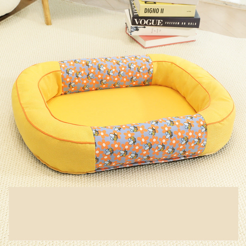 Size M Yellow Cozy Pet Bed for Small Dogs and Cats - Durable & Chew-Resistant Nest for All Seasons