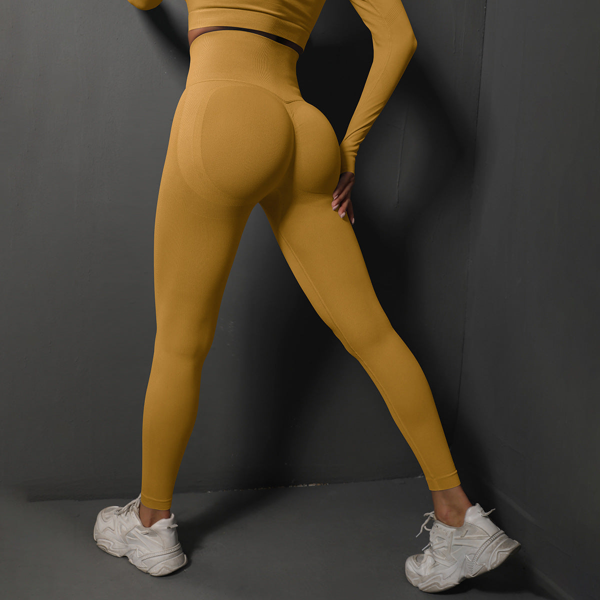 Size M Yellow Seamless High-Waisted Yoga Pants for Women - Lift Workout Leggings for Running, Gym, and Fitness