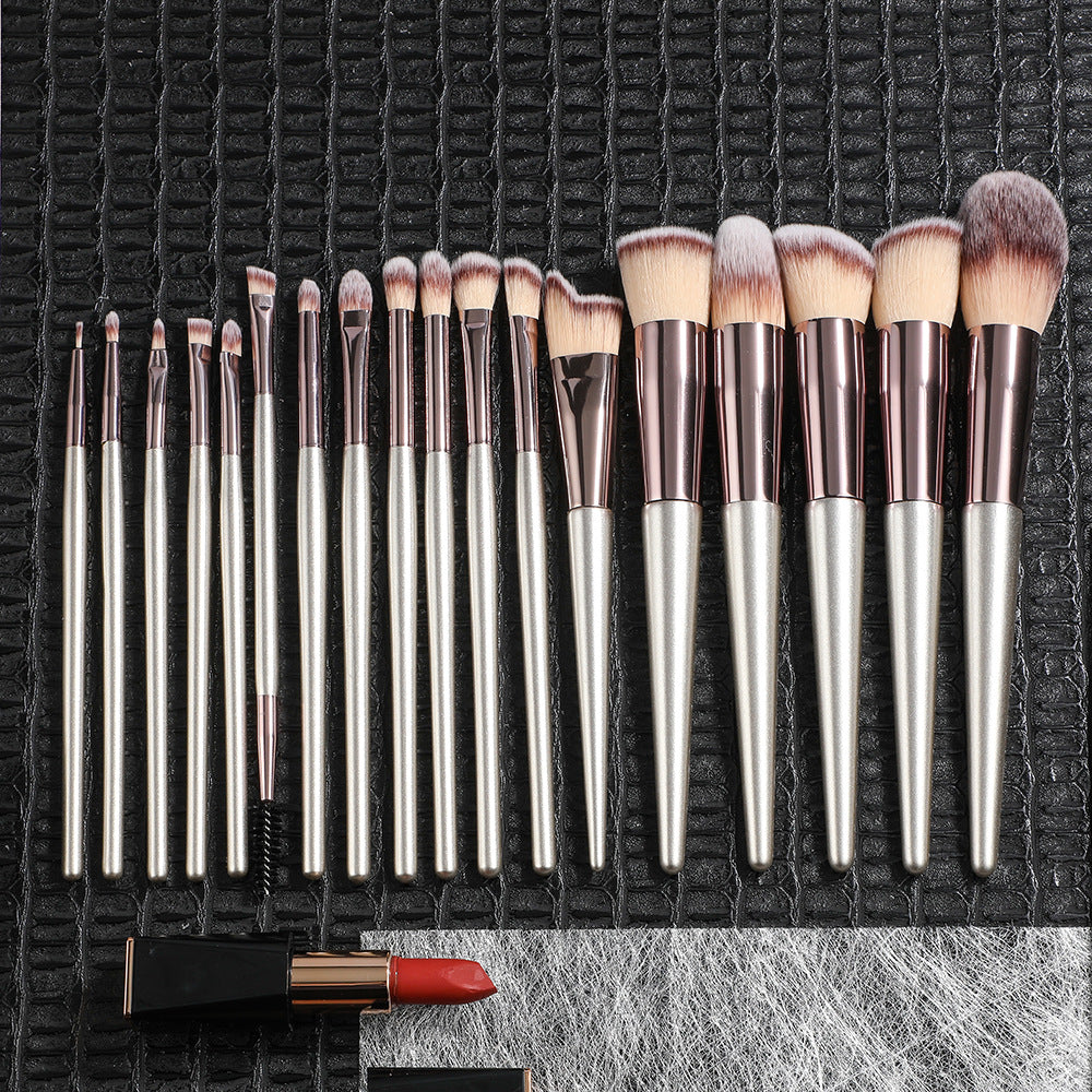 Pink 18-Piece Makeup Brush Set - Professional Synthetic Fiber Brushes with Wooden Handles for Flawless Beauty