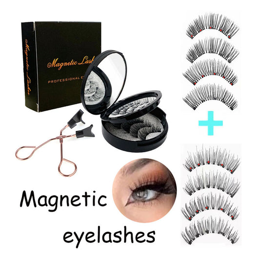 Style 1 Black Magnetic False Eyelashes Kit - 3 Pairs with Applicator Clip and Mirror Case