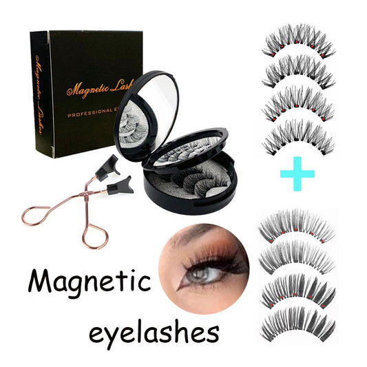 Style 5 Black Magnetic False Eyelashes Kit - 3 Pairs with Applicator Clip and Mirror Case