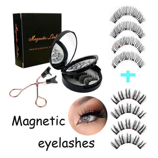 Style 6 Black Magnetic False Eyelashes Kit - 3 Pairs with Applicator Clip and Mirror Case