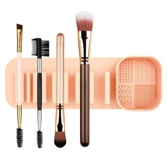 3 Pcs Grey Silicone Makeup Brush Organizer and Cleaning Rack - Wall-Mounted Holder with Brush Cleaning Texture