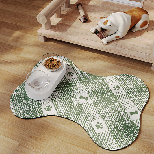 Green And White Pet Feeding Mat 45x60cm - Anti-Slip, Durable Diatom Mud Mat for Dogs and Cats, Easy to Clean