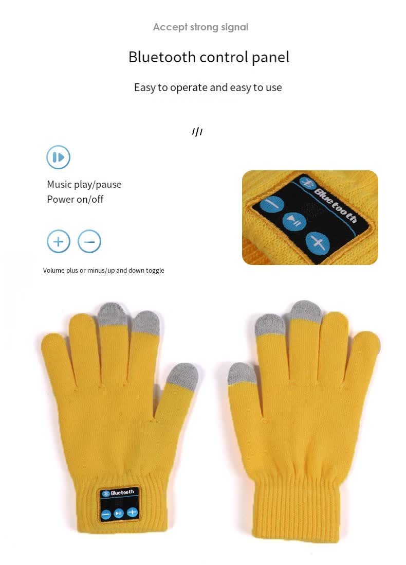 Yellow Bluetooth Touchscreen Winter Gloves - Warm, Thickened, and Hands-Free for Calls and Music, Perfect for Cycling