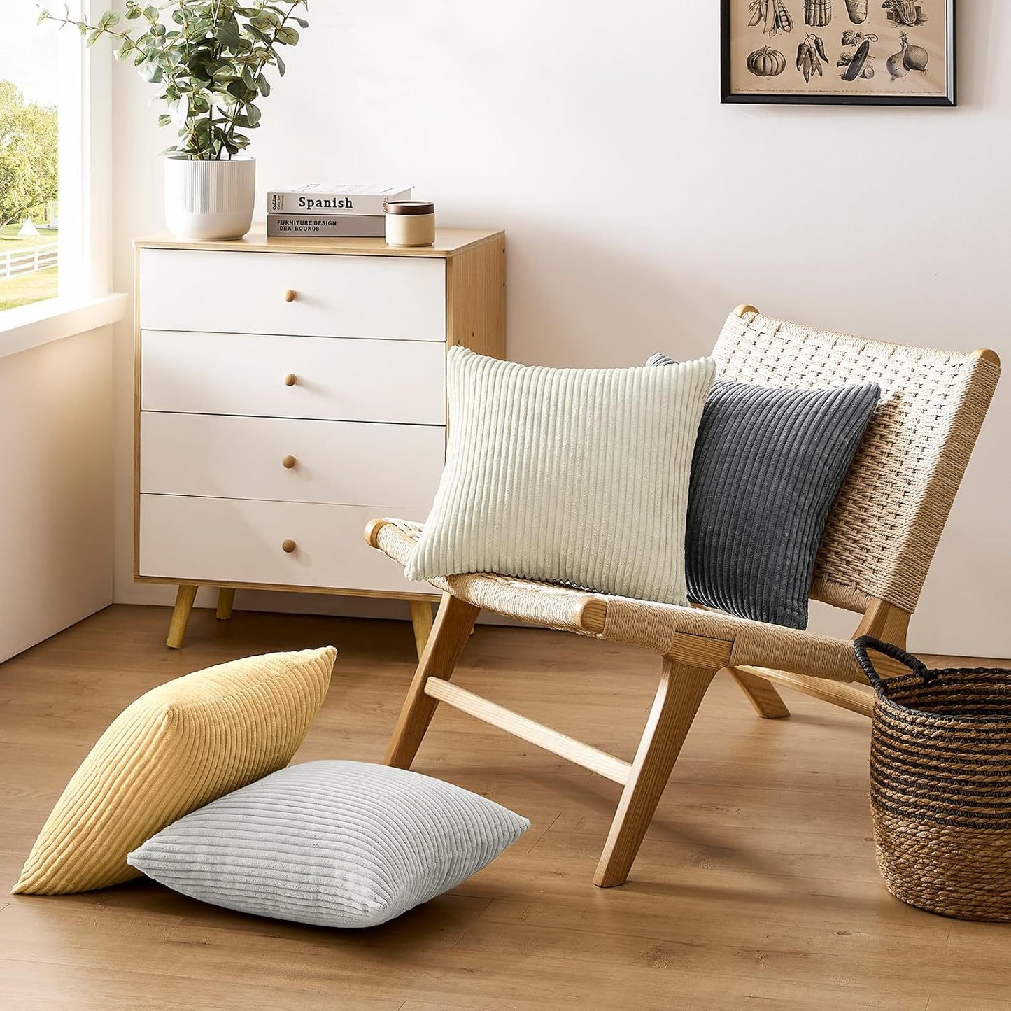 Black Plush Striped Pillow Covers 45x45cm - Set of 4 Corduroy-Style Cushion Covers with Invisible Zipper, Soft and Washable for Sofa Decor