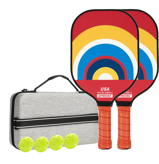 Style 3 Colorful  Geometric Patterns Fiberglass Pickleball Paddle Set - 2 Paddles, 4 Balls, and Portable Carry Bag for Outdoor Play