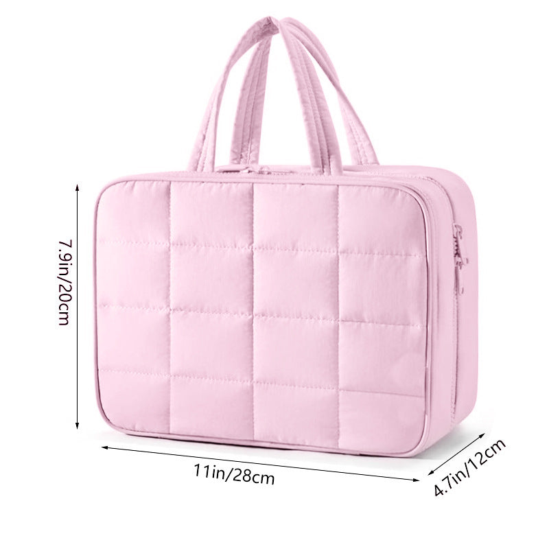 Size M Pink Quilted Hanging Toiletry Bag with Jewelry Organizer - Travel Cosmetic Case(28*12*20)