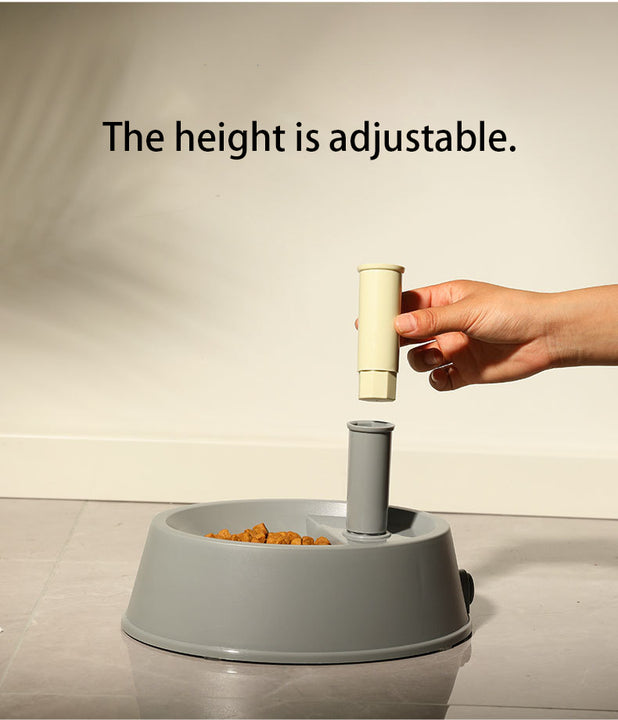 Grey Base Adjustable Height Pet Water Dispenser with Food Bowl Base - Non-Drip Bottle Feeder Station for Dogs & Cats