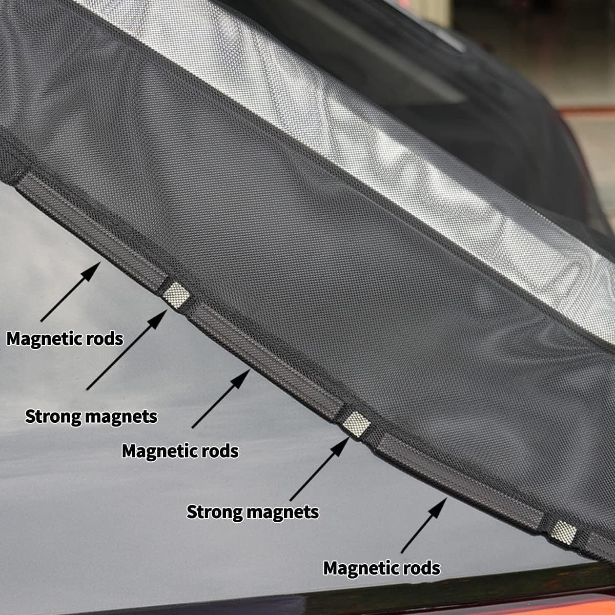 Size S Black Magnetic Car Window Sun Shade Screens & SUV Tailgate Mosquito Net Set - Breathable Bug Protection