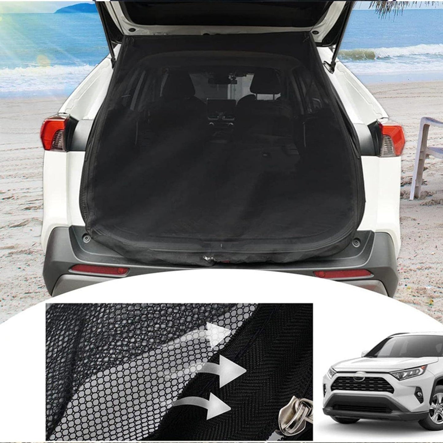 Size M Black Tailgate Mosquito Net Screen - Magnetic Bug Protection for Boot Opening
