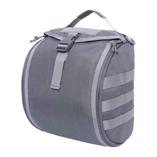 Grey Tactical Helmet Bag & Utility Pouch - Padded MOLLE Gear Storage Carrier