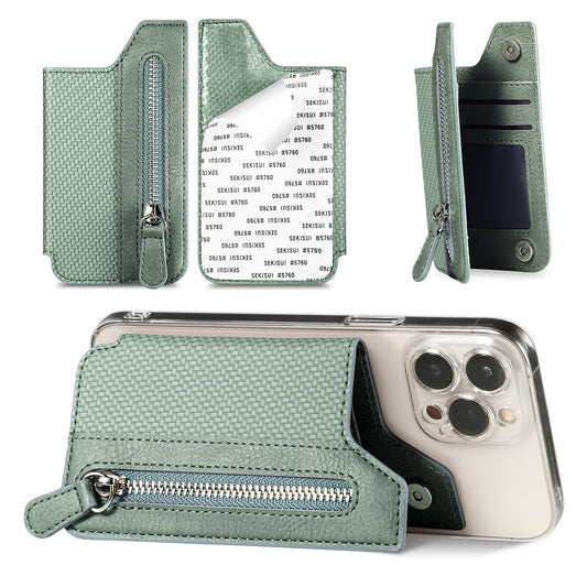2 Pcs Green Multifunction Stick-On Phone Wallet - PU Leather Card Holder with Zipper & Flip Cover