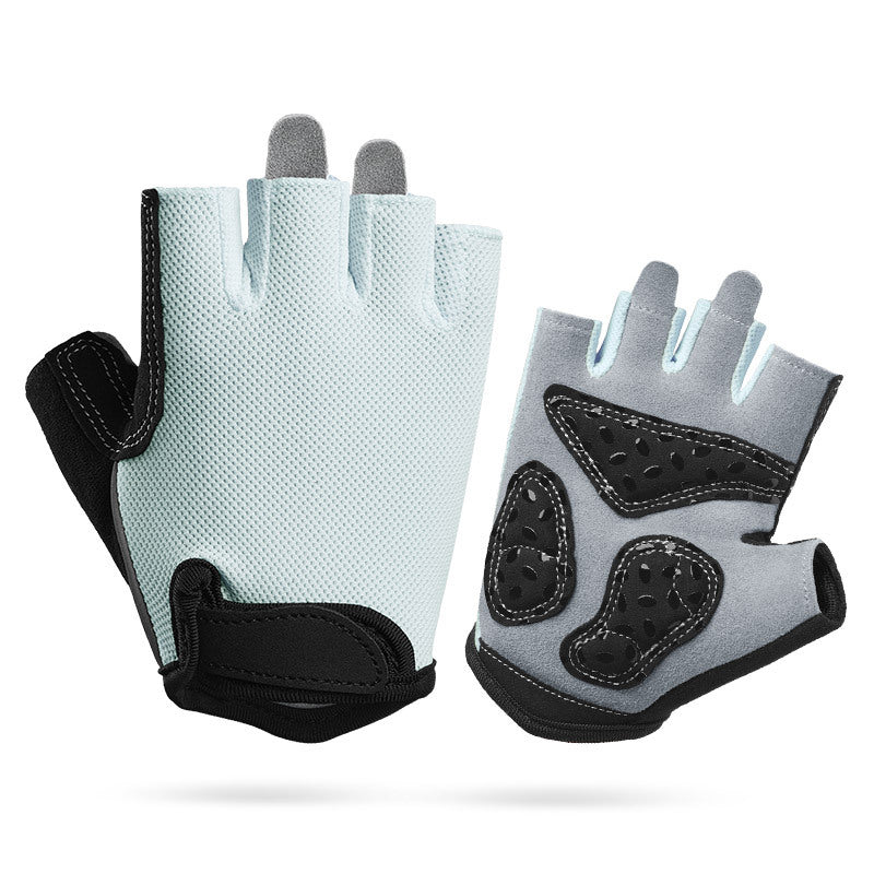 L Grey Children's Summer Cycling Gloves - Breathable Half-Finger Non-Slip Fitness Training Gloves for Weightlifting