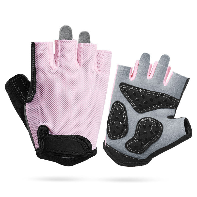 L Pink Children's Summer Cycling Gloves - Breathable Half-Finger Non-Slip Fitness Training Gloves for Weightlifting