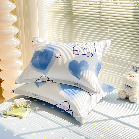 Blue Heart 100% Cotton Pillowcase Set (Pack of 2) - Breathable Standard Size 48x74cm Pure Cotton Pillow Covers