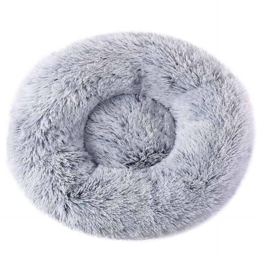 Grey 50cm Cozy Round Pet Bed - Plush Cat & Dog Bed with Non-Slip Base, Machine Washable