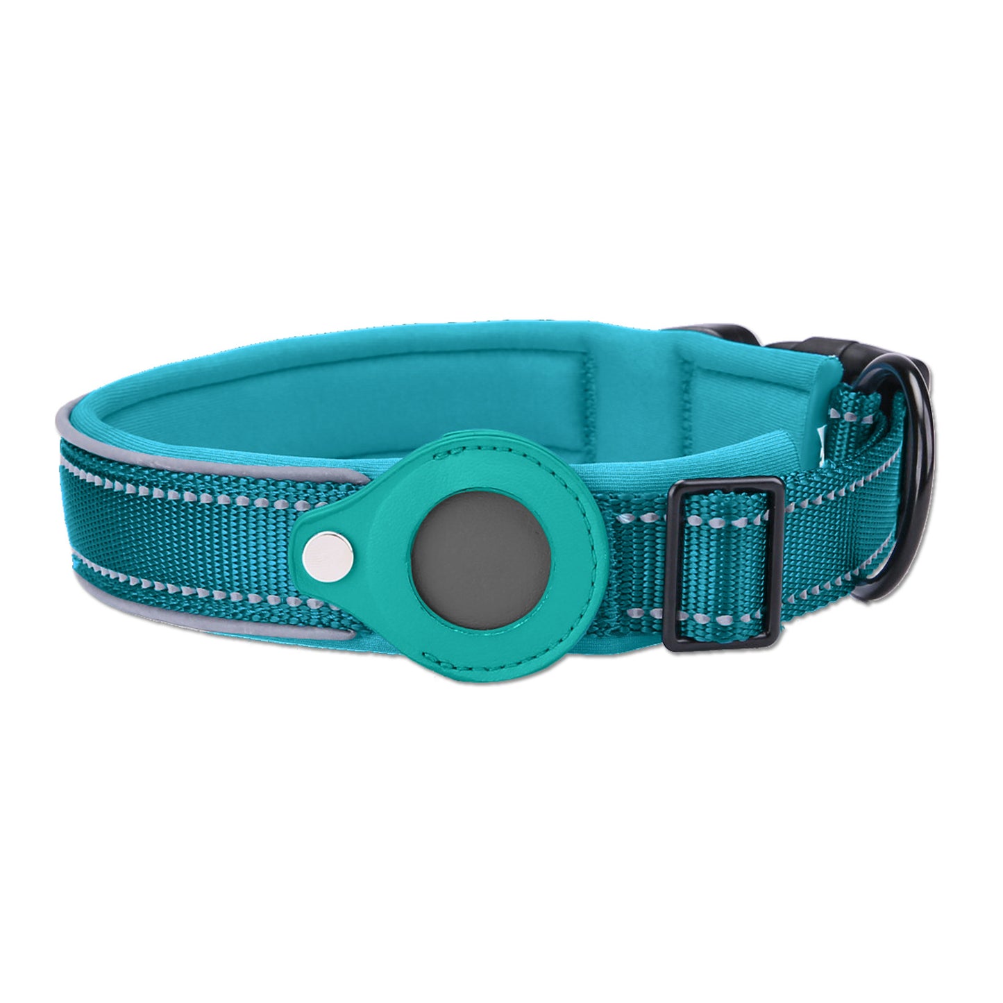 S Blue-green Secure Nylon Dog Collar with Built-in Apple AirTag (not included) Holder Case - Pet Tracker Accessory