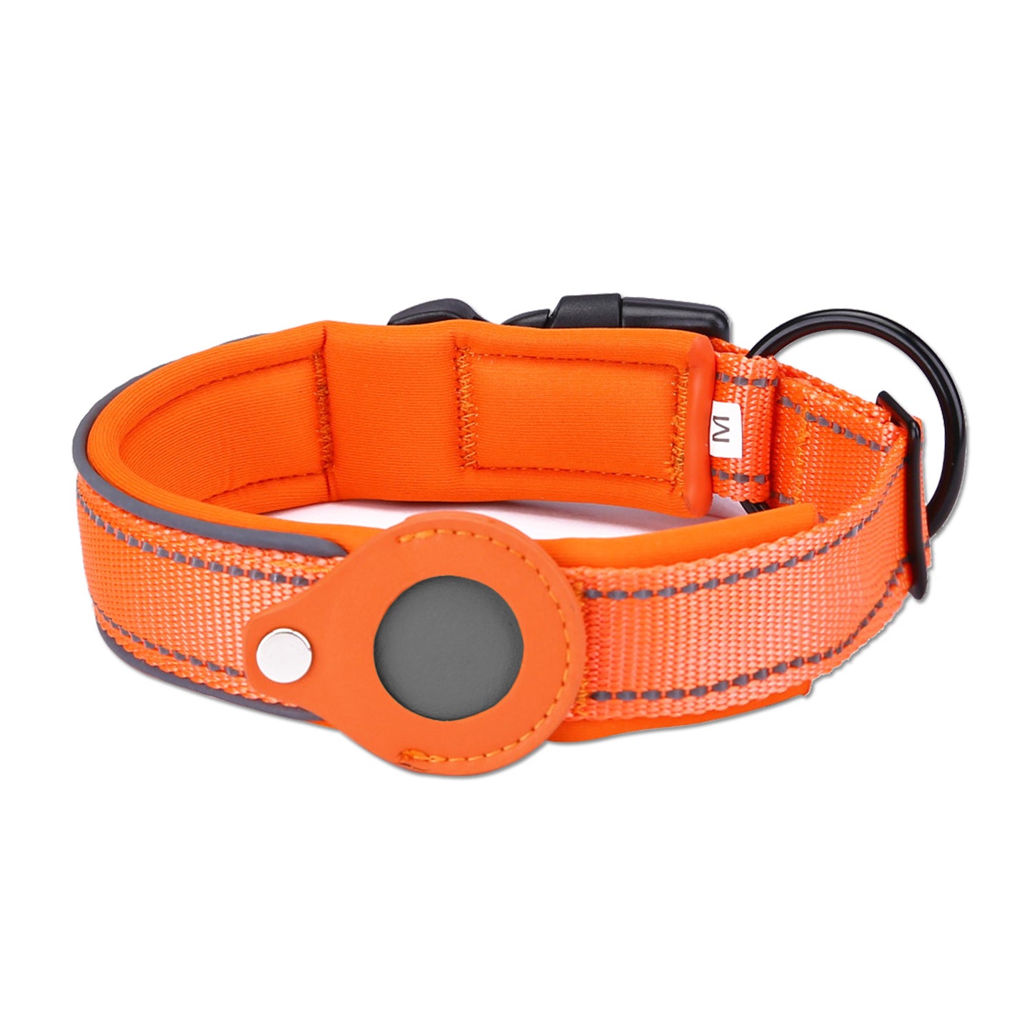 XL Orange Secure Nylon Dog Collar with Built-in Apple AirTag (not included) Holder Case - Pet Tracker Accessory