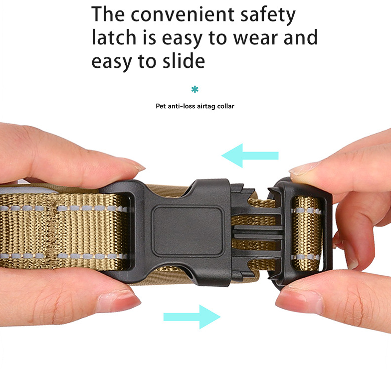 M Khaki Secure Nylon Dog Collar with Built-in Apple AirTag (not included) Holder Case - Pet Tracker Accessory