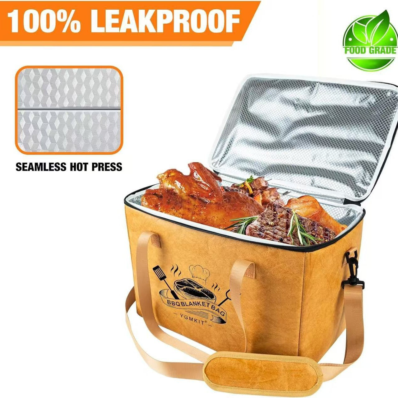 Large Reusable Insulated BBQ Bag - Thermal Meat & Food Carrier (40x25x25cm)