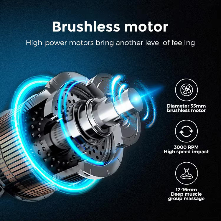 Black Deep Tissue Percussion Massage Gun - 30 Speeds, 6 Heads, Type-C Charging