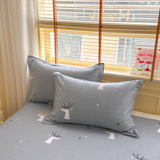Grey Deer 100% Cotton Pillowcase Set (Pack of 2) - Breathable Standard Size 48x74cm Pure Cotton Pillow Covers