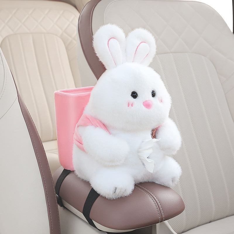 Adorable White Rabbit Tissue Holder for Car - Plush Toy with Storage