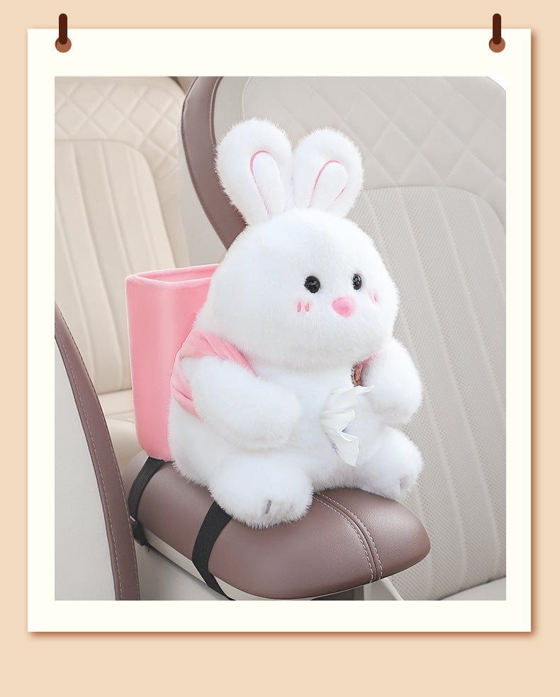 Adorable White Rabbit Tissue Holder for Car - Plush Toy with Storage