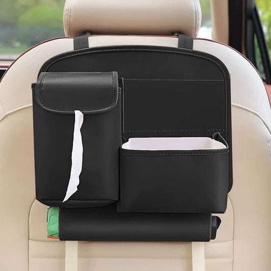 Car Seat Back Organizer with Practical design-Multi-Pocket Storage for Tissues and Gadgets-Black